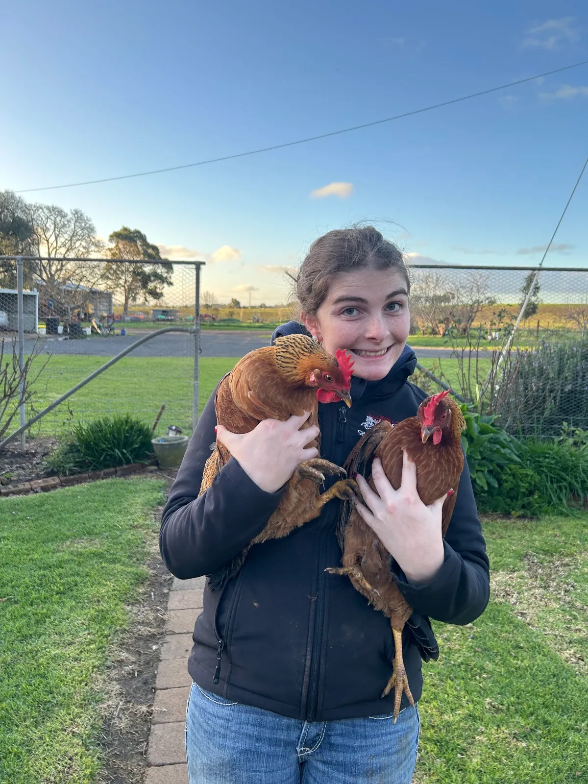 A family camping and feeding chickens on their rural NSW farm