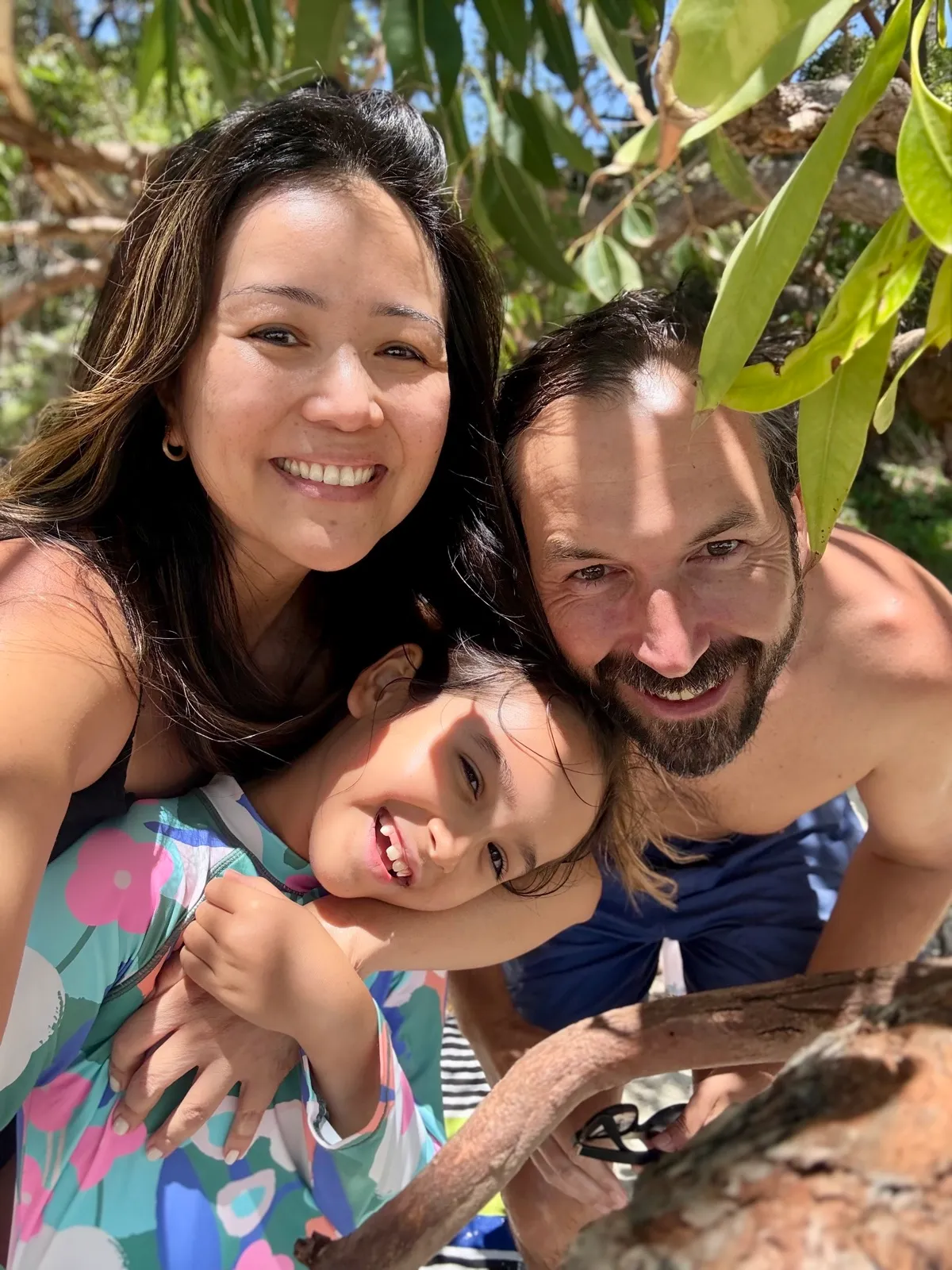 A family on a winter beach adventure on the NSW south coast