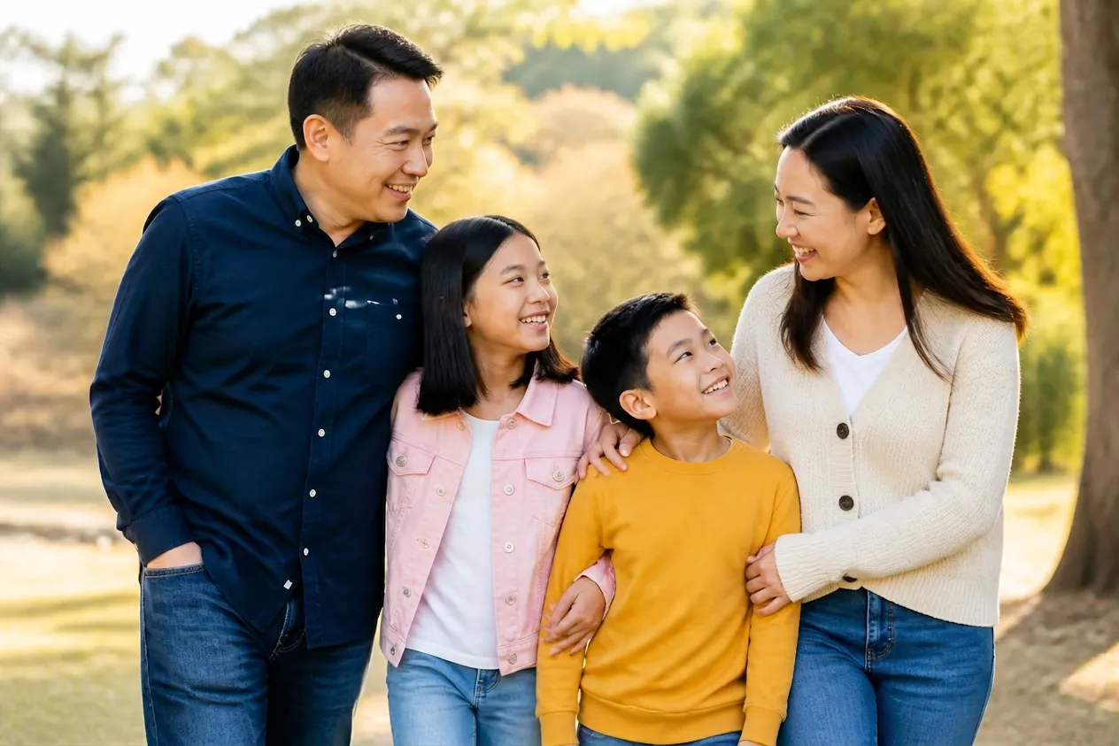 An Australian family enjoying outdoor light together